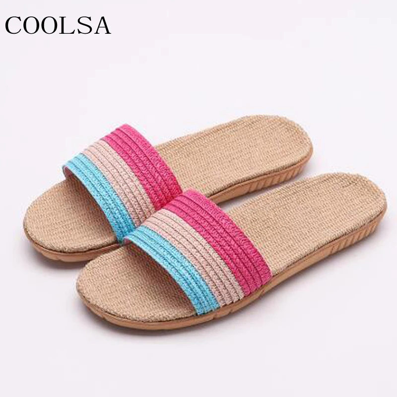 COOLSA Women's Flat Sandals Fashion Striped Linen Slippers Indoor Bathroom Hotel Home Flax Slippers Flip Flops Women Slides Hot
COOLSA Women's Flat Sandals Fashion Striped Linen Slippers Indoor Bathroom Hotel Home Flax Slippers Flip Flops Women Slides Hot