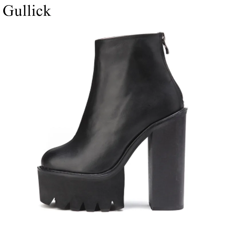 Gullick Black Leather Ankle Boot Round Toe Chunky Heel Zipper Short Boot Women Thick Platform Ridding Boots Sexy Motorcycle Boot
Gullick Black Leather Ankle Boot Round Toe Chunky Heel Zipper Short Boot Women Thick Platform Ridding Boots Sexy Motorcycle Boot