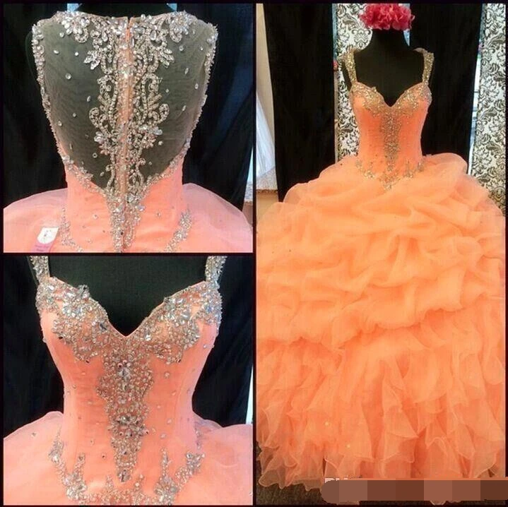 2019 Quinceanera Dresses Ball Gowns Crystal Sweetheart Sheer Illusion Back Beads Ruffles Organza Prom dresses robe de bal
2019 Quinceanera Dresses Ball Gowns Crystal Sweetheart Sheer Illusion Back Beads Ruffles Organza Prom dresses robe de bal