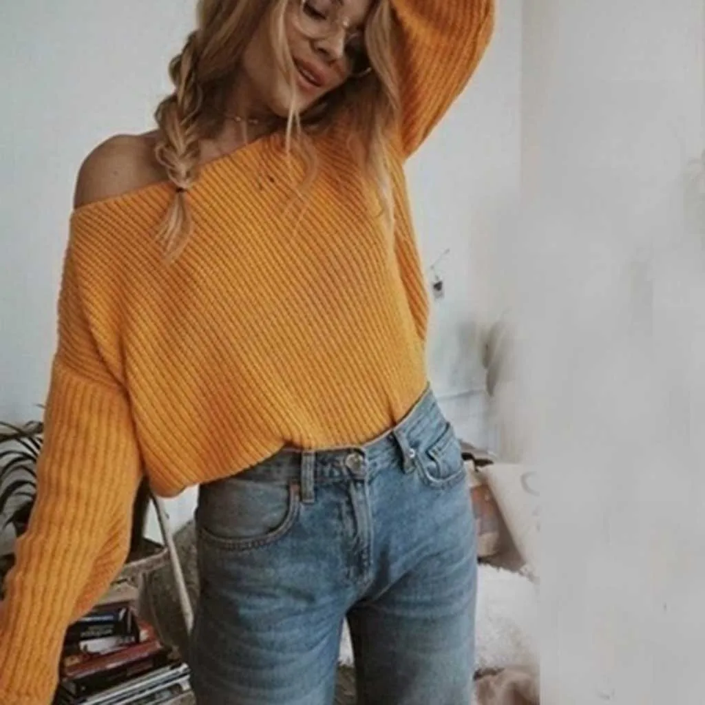 Womail Women's sweater off shoulder sweater knit long-sleeved sweater women's oversized Streetwear winter clothes women 705#3
Womail Women's sweater off shoulder sweater knit long-sleeved sweater women's oversized Streetwear winter clothes women 705#3