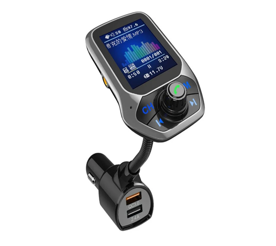 New T43 1.8" TFT Color Display QC3.0 Quick Charge Bluetooth Car Kit Handsfree Set FM Transmitter MP3 Music Player 3 USB Port
New T43 1.8" TFT Color Display QC3.0 Quick Charge Bluetooth Car Kit Handsfree Set FM Transmitter MP3 Music Player 3 USB Port