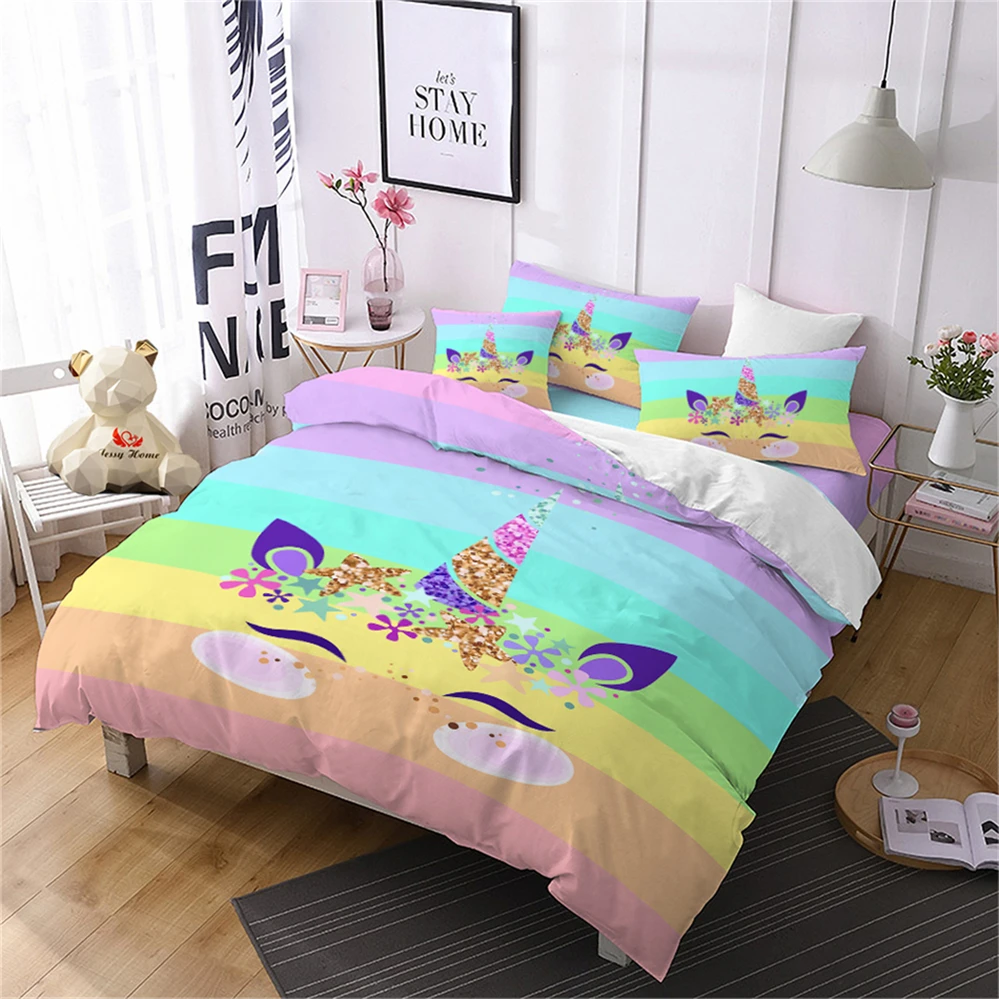 Lovely Unicorn Bedding Set Colorful Striped Duvet Cover Set Girls Princess Cartoon Bedding Twin Full Queen King Pillowcase D40
Lovely Unicorn Bedding Set Colorful Striped Duvet Cover Set Girls Princess Cartoon Bedding Twin Full Queen King Pillowcase D40