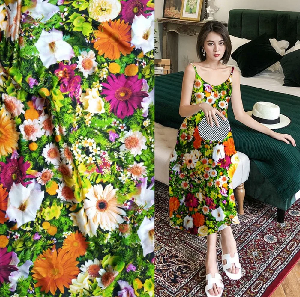 Telas New fashion super fashion designs green flowers prints fabric silky satin blouse dress 19mm silk fabric tissus au metre
Telas New fashion super fashion designs green flowers prints fabric silky satin blouse dress 19mm silk fabric tissus au metre