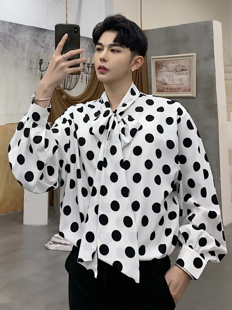 Men New Vintage Fashion Causal Loose Long Sleeve Shirt Male Tie Bow Collar Dot Shirts
Men New Vintage Fashion Causal Loose Long Sleeve Shirt Male Tie Bow Collar Dot Shirts