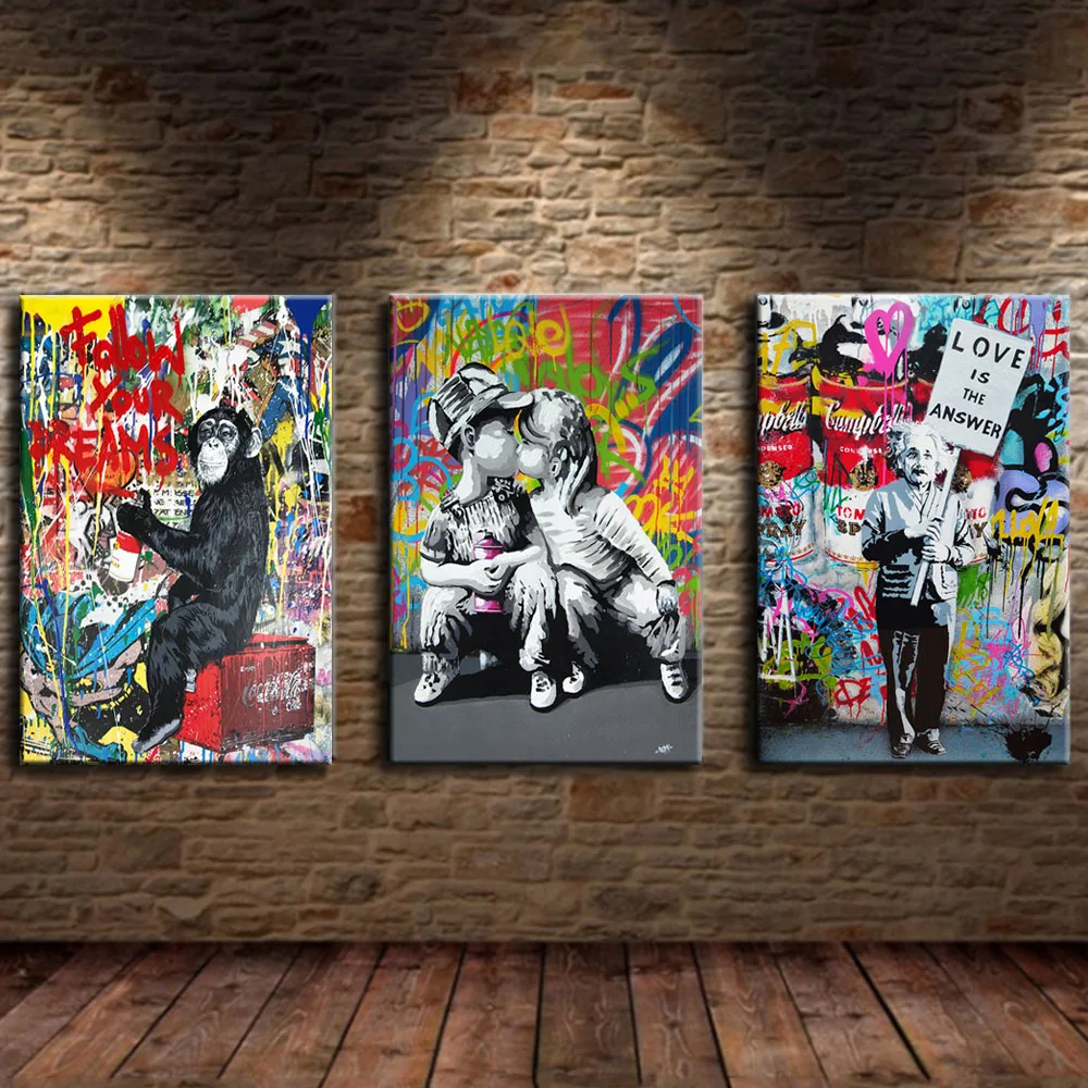 3Pcs Monkey Graffiti Wall Decor Picture Love Couple Kissing Graffiti Art For Home Decor Paintings Printed On Canvas
3Pcs Monkey Graffiti Wall Decor Picture Love Couple Kissing Graffiti Art For Home Decor Paintings Printed On Canvas