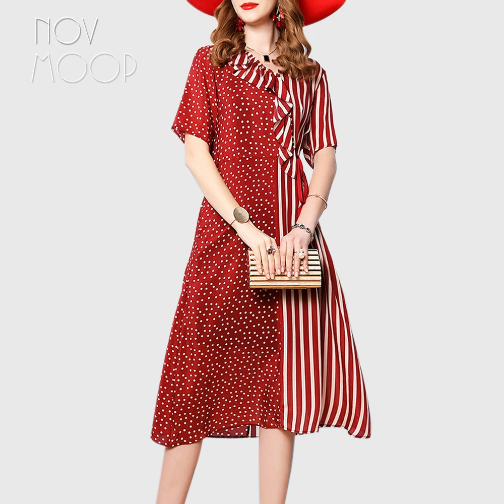 Spring and summer dot strip printed ruffle collar decor black red natural silk dress female Falda punto seda Jupe en soie LT2768
Spring and summer dot strip printed ruffle collar decor black red natural silk dress female Falda punto seda Jupe en soie LT2768