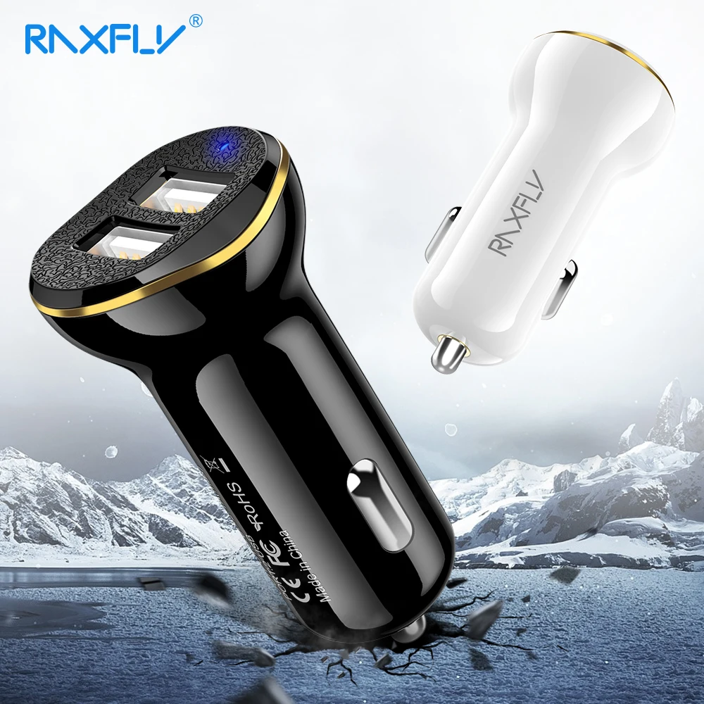 

RAXFLY USB Car Charger For iPhone X Charger LED Dual Ports Car Charger For Samsung S9 S8 Phone 5V/2.1A Universal Phone Charging