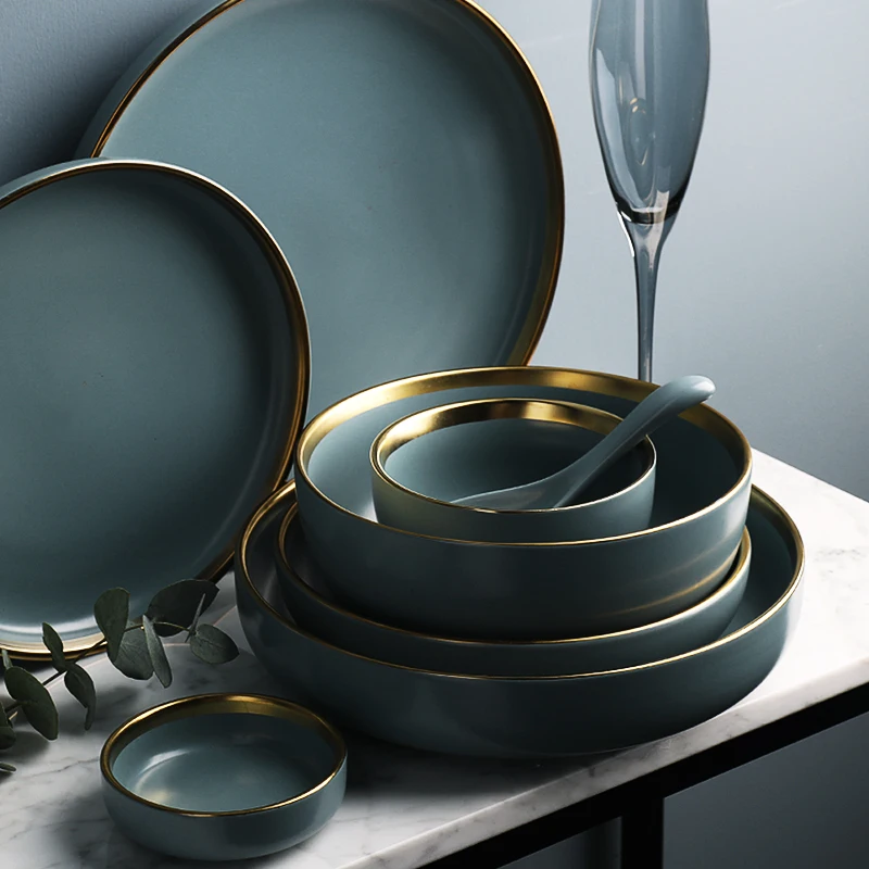 KINGLANG 2 or 4 or 6 person set Golden edge plates Ceramic Dinnerware Set NEW Blue Golden Ceramic Tableware Set Wholesale
KINGLANG 2 or 4 or 6 person set Golden edge plates Ceramic Dinnerware Set NEW Blue Golden Ceramic Tableware Set Wholesale