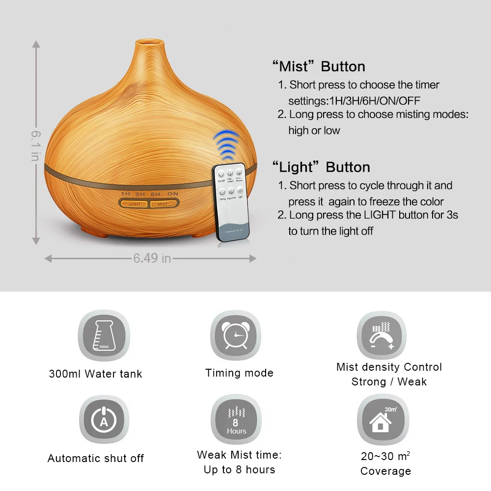 550ml Aroma Air Humidifier Essential Oil Diffuser Aromatherapy Electric Ultrasonic cool Mist Maker for Home Remote Control 550ml Aroma Air Humidifier Essential Oil Diffuser Aromatherapy Electric Ultrasonic cool Mist Maker for Home Remote Control