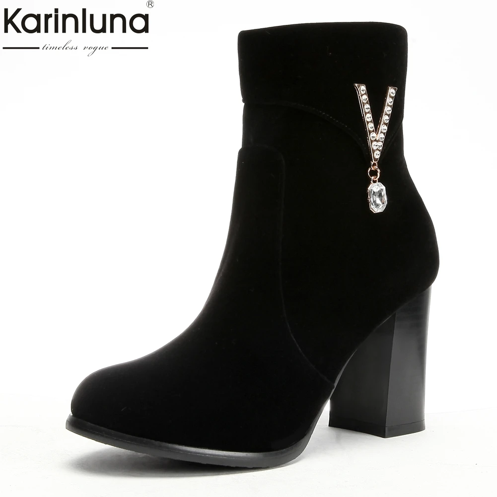 Karinluna 2018 large Size 34-48 top quality fashion Winter Boots Women Shoes Chunky High Heels Hot Sale Ankle Boots Shoes Woman