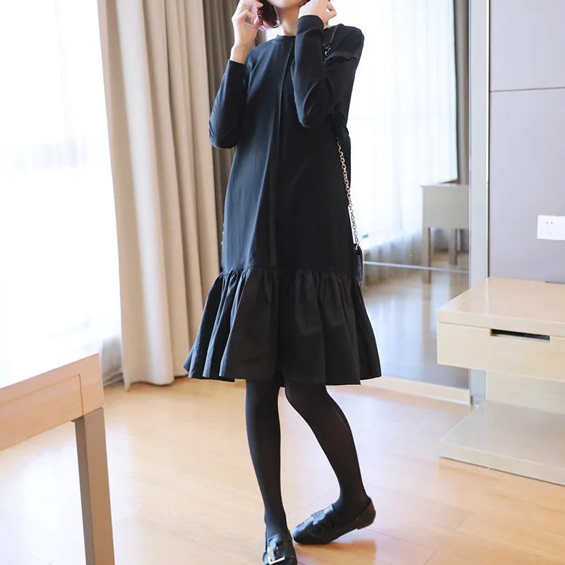 Hot Sale Women 2019 Spring O-Neck Long Sleeve Knee Length Dress New Fashion Ruffle Patchwork Loose Dresses Female Casual Dress
Hot Sale Women 2019 Spring O-Neck Long Sleeve Knee Length Dress New Fashion Ruffle Patchwork Loose Dresses Female Casual Dress