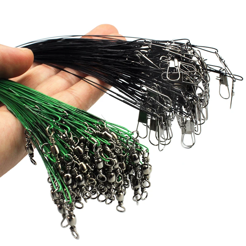 

30-pieces Fishing Leader Wire Tooth Proof Stainless Steel Fishing Leader Line with swivels Snap Kits pesca 15cm/20cm/24cm/30cm