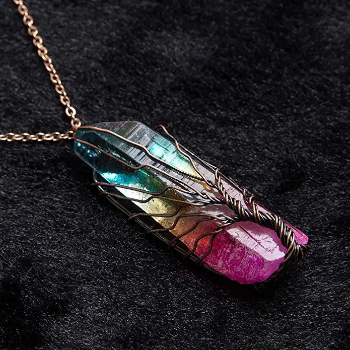 Tree of Life 7 Chakra Gemstone Copper Wire Wrap Clear Quartz Point Crystal Pendant Necklace
Tree of Life 7 Chakra Gemstone Copper Wire Wrap Clear Quartz Point Crystal Pendant Necklace