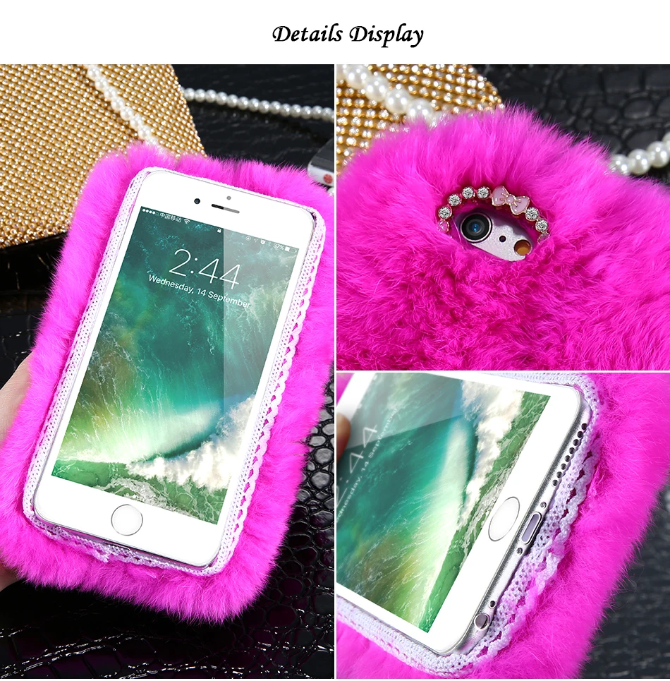 KISSCASE Real Rabbit Fur Case For iPhone 6 6s 7 Case iPhone 7 6s Plus 5S SE Luxury Cute Diamond Cover For Samsung S7 s6 Fundas 9