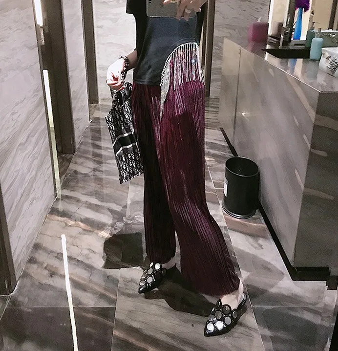 2019 New Spring Women's Clothing High Waist Metal-colored Pleated Wide Leg Trousers Leisure Straight Pants Female Trousers
2019 New Spring Women's Clothing High Waist Metal-colored Pleated Wide Leg Trousers Leisure Straight Pants Female Trousers