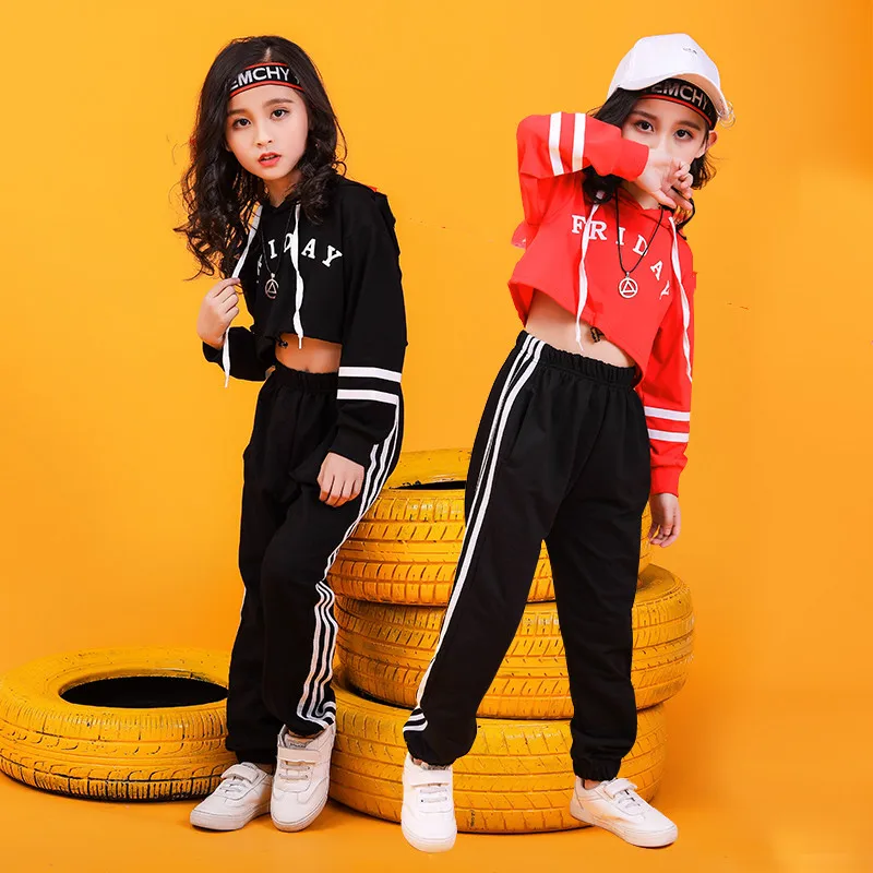 Children hip hop Crop top jogger pants Street jazz dance performance costume modern dance performance Suit Girls hip hop dance (8)