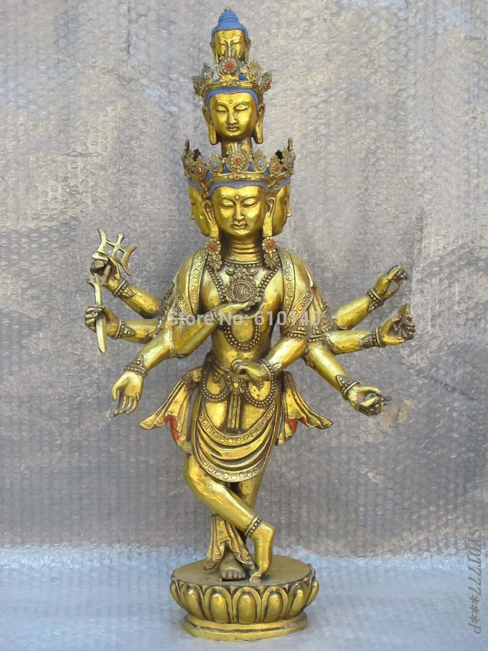 24"Tibet buddhist Bronze 8 armed 5 head Kwan yin Tara Dancing Guan yin