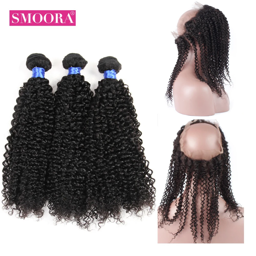 SMOORA Pre-Colored Peruvian Kinky Curly 360 Lace Frontal Closure With Bundles Human Hair Weave Natural Color Non Remy Hair
SMOORA Pre-Colored Peruvian Kinky Curly 360 Lace Frontal Closure With Bundles Human Hair Weave Natural Color Non Remy Hair