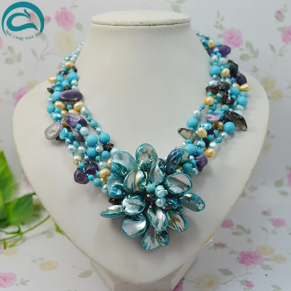 Perfect Wedding Birthday Women Gift Jewellery,Blue Shell Turquoises Amethystes Natural Pearl Jewellery,Handmade Flower Necklace
Perfect Wedding Birthday Women Gift Jewellery,Blue Shell Turquoises Amethystes Natural Pearl Jewellery,Handmade Flower Necklace