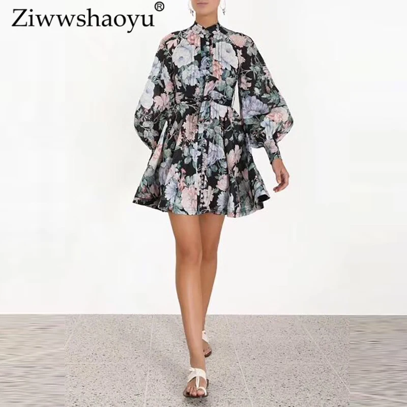 Ziwwshaoyu Autumn Vacation Print dresses Stand Puff Sleeve Sashes temperament Slim dress New women's
Ziwwshaoyu Autumn Vacation Print dresses Stand Puff Sleeve Sashes temperament Slim dress New women's