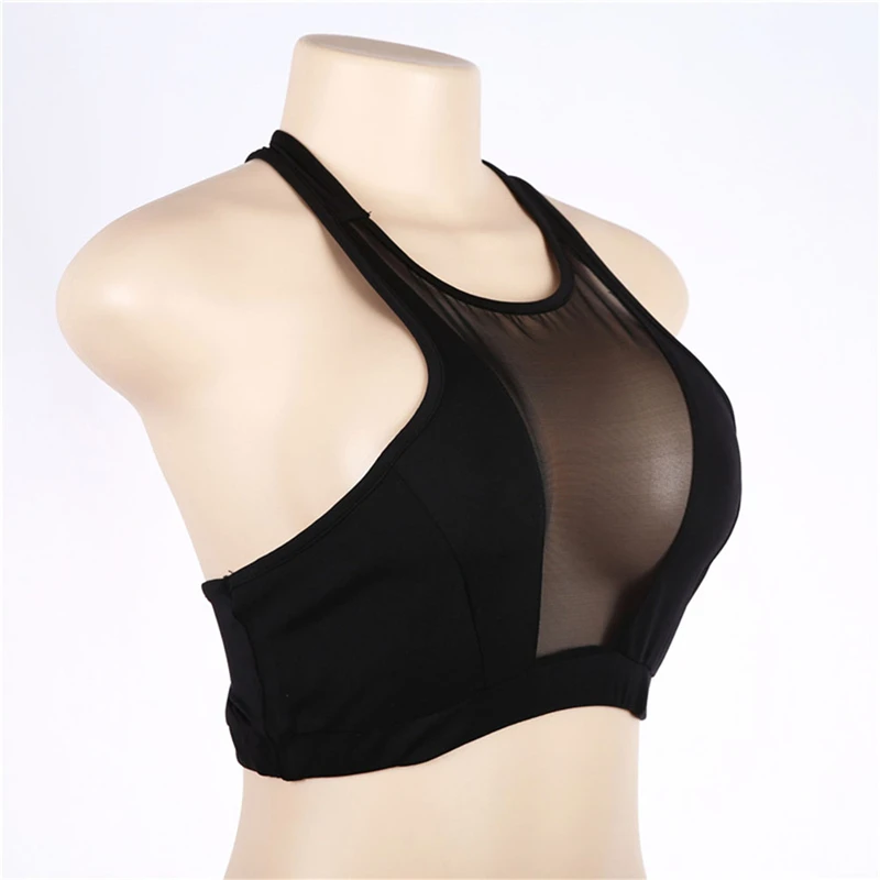 Black Mesh Yoga Shirt Sport Top Fitness Brassiere Workout Sportswear Active Wear Women Fitness Tank Top Gym Clothes 5