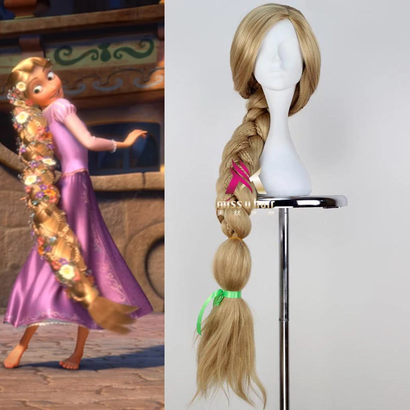 

Movie Tangled Princess Rapunzel Cosplay Headwear Halloween Long Straight Golden Ponytail Braid Synthetic Hair For Adult Women