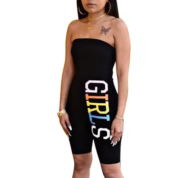 New women summer Black Playsuit letter print lace up back strapless bodycon playsuit sporting Short bodycon jumpsuit romper
New women summer Black Playsuit letter print lace up back strapless bodycon playsuit sporting Short bodycon jumpsuit romper