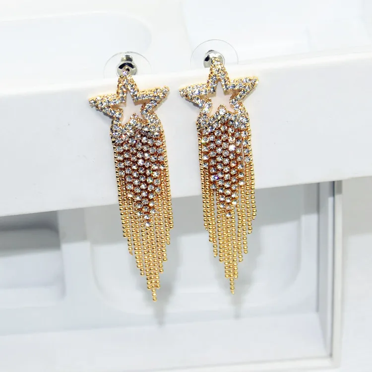 Luxury Rhinestone Star Earring Gold Silver Color Long Dangle Hanging Earrings for Women Statement Tassel Wedding Party Earrings
Luxury Rhinestone Star Earring Gold Silver Color Long Dangle Hanging Earrings for Women Statement Tassel Wedding Party Earrings