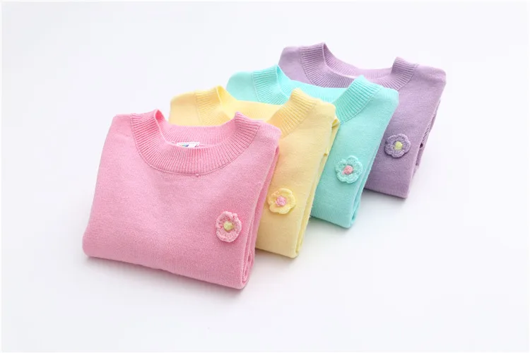 2018 Autumn Spring 2-10 Years Old Gift Children'S Clothing O-Neck Long Sleeve Candy Color Knitted Kids Baby Girls Sweater (19)