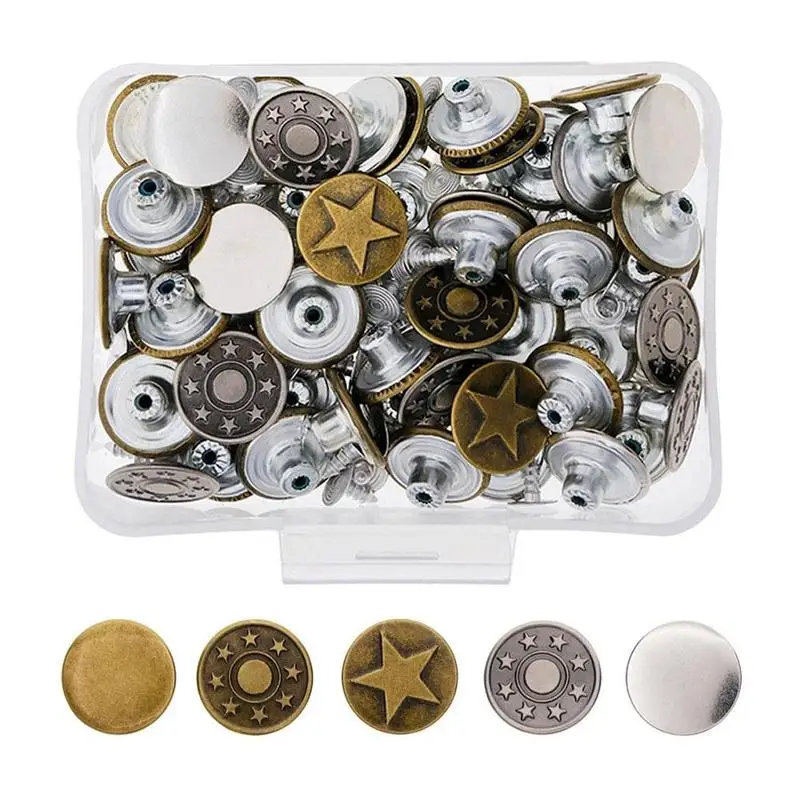 50pcs/Box Bronze Tone Star Pattern Buttons Jean Tack Metal Buttons Fit Sewing Garment Accessories 17mm TGP8993
50pcs/Box Bronze Tone Star Pattern Buttons Jean Tack Metal Buttons Fit Sewing Garment Accessories 17mm TGP8993