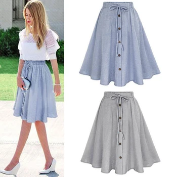 Summer Women Skirt Vintage Stripe Print Lace-up Button High Waist Skirts Gown Pleated Cotton Midi Knee-length Skirts Rokken
Summer Women Skirt Vintage Stripe Print Lace-up Button High Waist Skirts Gown Pleated Cotton Midi Knee-length Skirts Rokken
