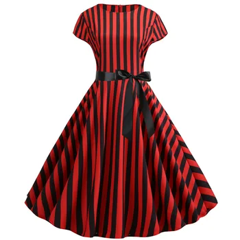 Women Elegant Vintage Dress Summer Striped Print A-line Casual Office Party Dress Robe Femme Plus Size Midi Rockabilly Vestidos
Women Elegant Vintage Dress Summer Striped Print A-line Casual Office Party Dress Robe Femme Plus Size Midi Rockabilly Vestidos