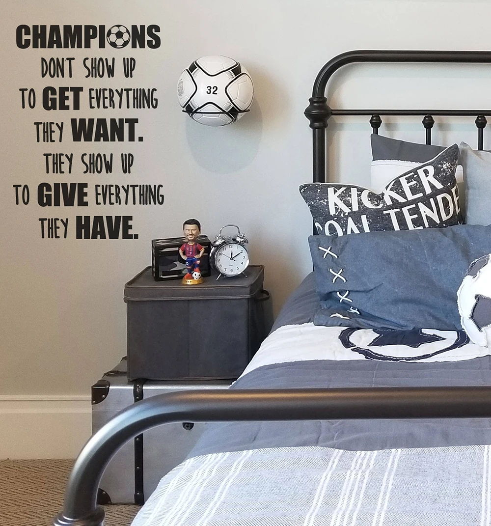 Sport Quote Decals Soccer Champions don't show up to get everything they want Motivation Words Vinyl Wall Stickers Bedroom A060
Sport Quote Decals Soccer Champions don't show up to get everything they want Motivation Words Vinyl Wall Stickers Bedroom A060