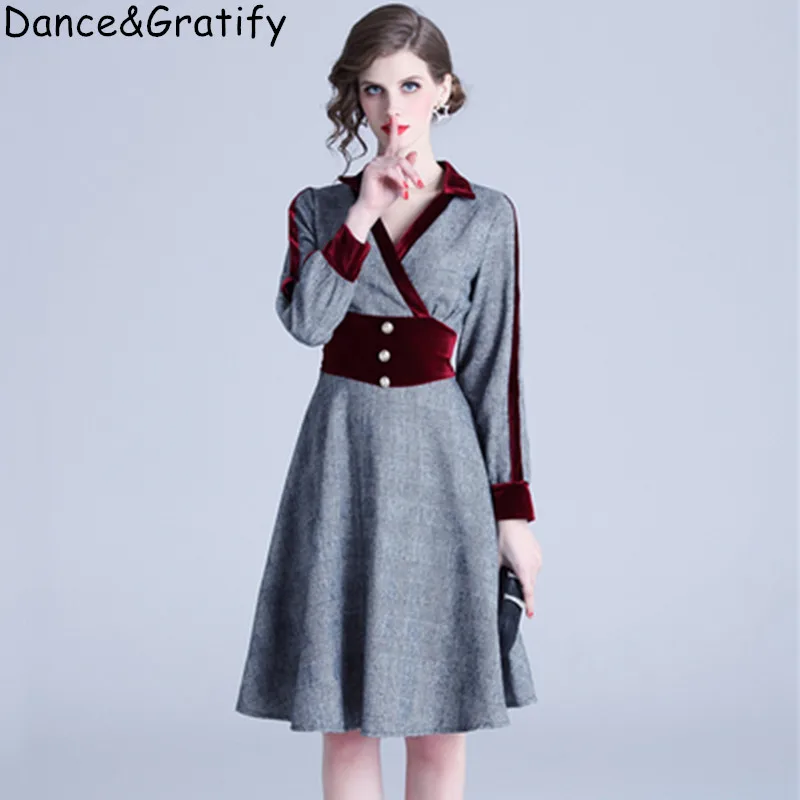 New Fashion 2019 Vintage Velvet Patchwork Party Dress Women's V-neck Plaid Casual A-line Dress Plus Size XXL
New Fashion 2019 Vintage Velvet Patchwork Party Dress Women's V-neck Plaid Casual A-line Dress Plus Size XXL