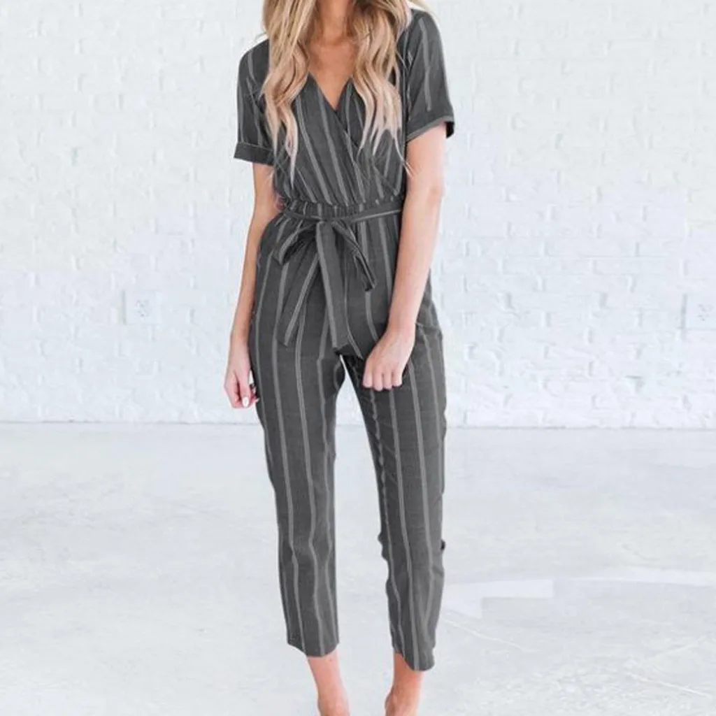 Fashion Summer Women V-Neck Short Sleeved Rompers Linen Striped Print sashes Belt Plus Size Playsuit Casual Regular Jumpsuit
Fashion Summer Women V-Neck Short Sleeved Rompers Linen Striped Print sashes Belt Plus Size Playsuit Casual Regular Jumpsuit