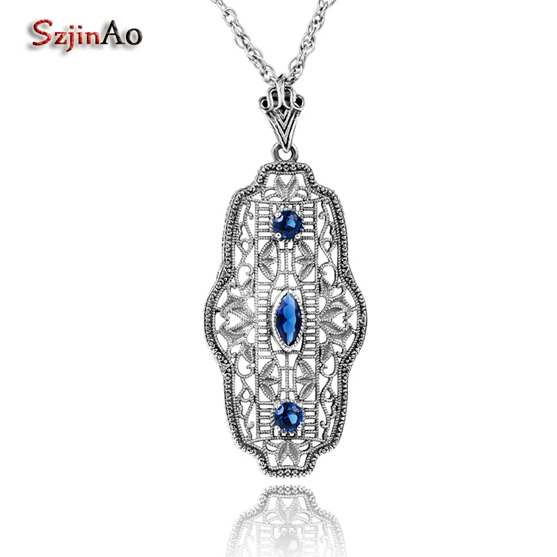 Szjinao Vintage Women Engagement Pendant Blue Topaz 925 Sterling Silver Necklaces for Lovers Punk Fashion Jewelry Wholesale
Szjinao Vintage Women Engagement Pendant Blue Topaz 925 Sterling Silver Necklaces for Lovers Punk Fashion Jewelry Wholesale