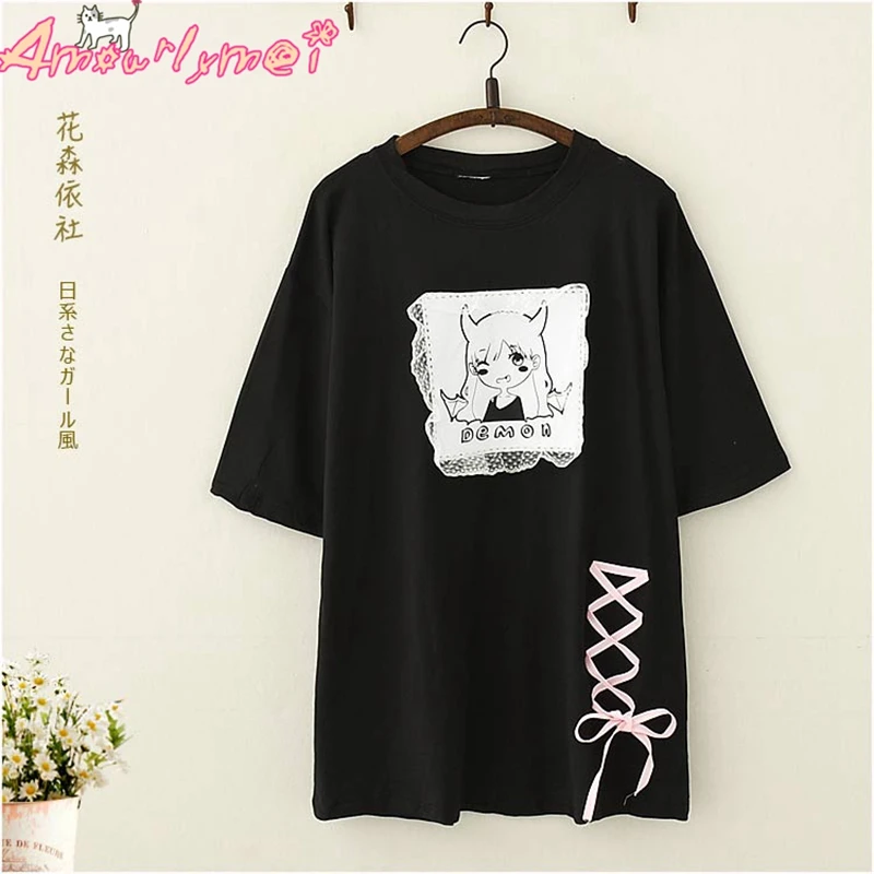 Japanese Harajuku Cute Cartoon Anime Girl Printed Bow Lace-up O-Neck Short Sleeve T-shirt 2019 Summer Women Cotton Tees Tops
Japanese Harajuku Cute Cartoon Anime Girl Printed Bow Lace-up O-Neck Short Sleeve T-shirt 2019 Summer Women Cotton Tees Tops