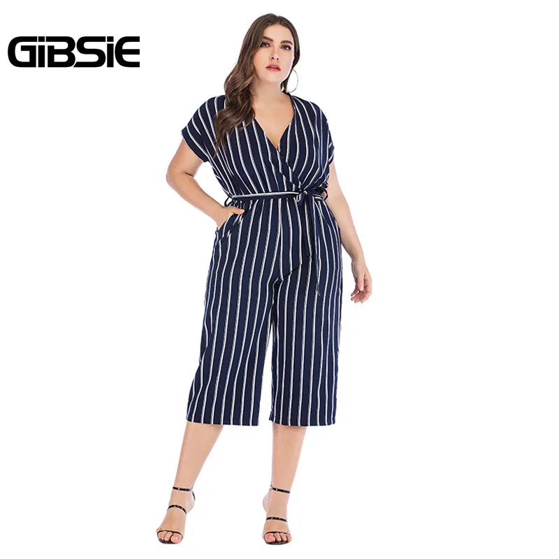 GIBSIE Summer Office Lady Elegant Belted Striped Jumpsuit Women Plus Size Wrap V-Neck Casual Pocket Rompers Womens Jumpsuit
GIBSIE Summer Office Lady Elegant Belted Striped Jumpsuit Women Plus Size Wrap V-Neck Casual Pocket Rompers Womens Jumpsuit