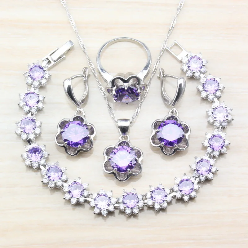 925 Sterling Silver Flower Purple Crystal Zircon Women Accessories Jewelry Sets Earrings/Pendant&Necklace/Bracelet/Ring T143
925 Sterling Silver Flower Purple Crystal Zircon Women Accessories Jewelry Sets Earrings/Pendant&Necklace/Bracelet/Ring T143