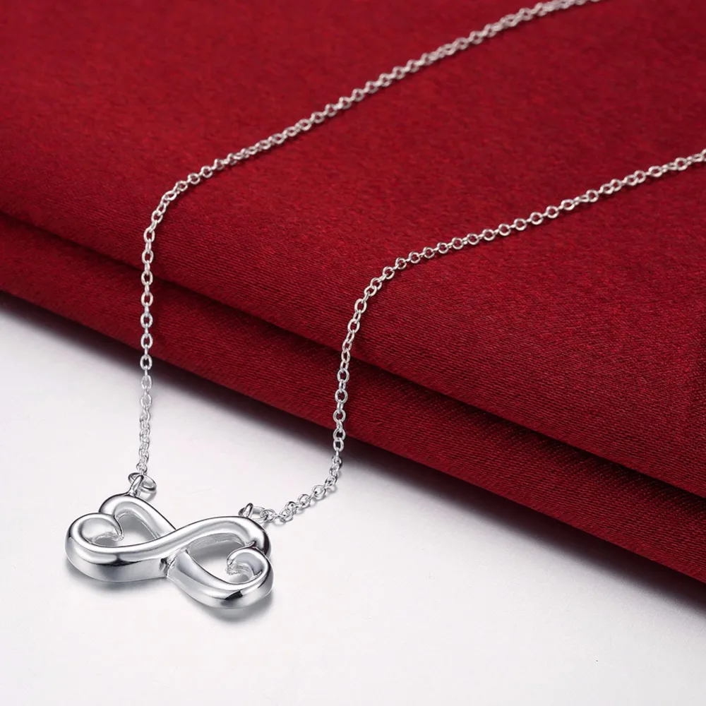 Double Heart Infinity Endless Love 925 Stamped Silver Plated Necklace Double Heart Infinity Endless Love 925 Stamped Silver Plated Necklace