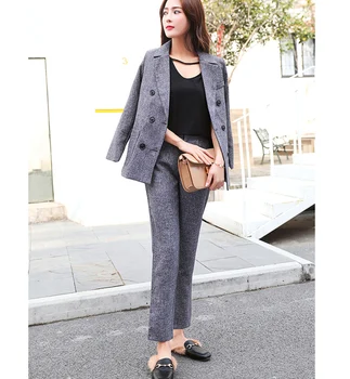 Korean Fashion Suit And All Match Thin Trousers Two Piece Grey Color Elegant Office Retro High End Lady Suit
Korean Fashion Suit And All Match Thin Trousers Two Piece Grey Color Elegant Office Retro High End Lady Suit