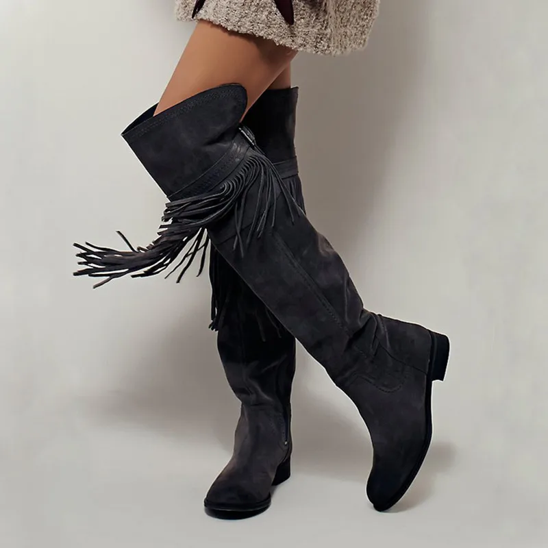 

Chaussures femme suede over the knee knee high ladies boots luxury long botines mujer fringe winter dress botas shoes woman 2019