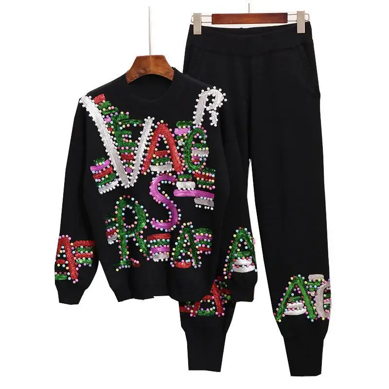 2018 Autumn Winter New Sequins Beaded Harajuku Clothing Women Two-piece High Quality Christmas Style Sweet Stretch Knitting Suit
2018 Autumn Winter New Sequins Beaded Harajuku Clothing Women Two-piece High Quality Christmas Style Sweet Stretch Knitting Suit