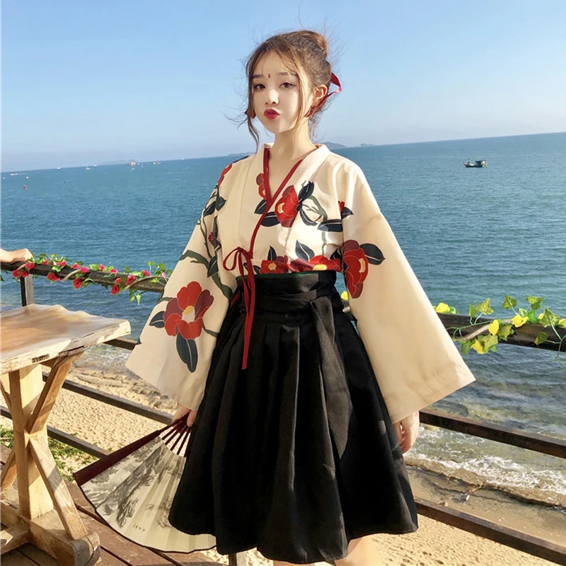 

lolita kimono Hanfu girl summer sweet lolita sets printing shirt +high waist skirt gothic lolita sk victorian cosplay loli cos