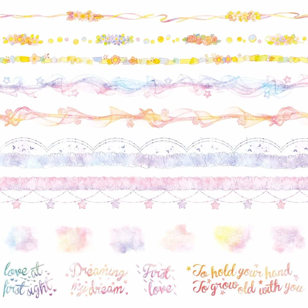 8Designs NEW Flowers/Lace/Letter/Rainbow/Cloud Pattern Japanese Washi Decorative Adhesive DIY Masking Paper Tape Sticker Label
8Designs NEW Flowers/Lace/Letter/Rainbow/Cloud Pattern Japanese Washi Decorative Adhesive DIY Masking Paper Tape Sticker Label