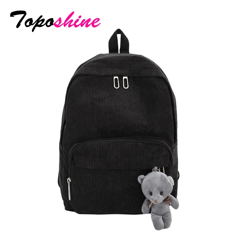Toposhine New Soft Corduroy Women Backpack Cute Bear Hanging Ornament School Girl Backpacks Large Quality Metal Zipper Backpack 
Toposhine New Soft Corduroy Women Backpack Cute Bear Hanging Ornament School Girl Backpacks Large Quality Metal Zipper Backpack