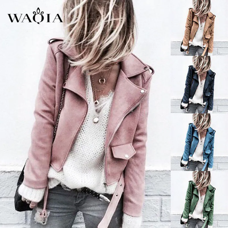 WAQIA 2018 New Arrial Women Autumn Winter Suede Faux Leather Jackets Lady Fashion Matte Motorcycle Coat Biker Khaki Pink Outwear
WAQIA 2018 New Arrial Women Autumn Winter Suede Faux Leather Jackets Lady Fashion Matte Motorcycle Coat Biker Khaki Pink Outwear