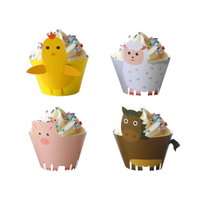 

12set Farmer Farm Party Cupcake Wrappers Farm Animals Chicken Horse Sheep Pig Cake Topper For Kids Birthday Party Decoration