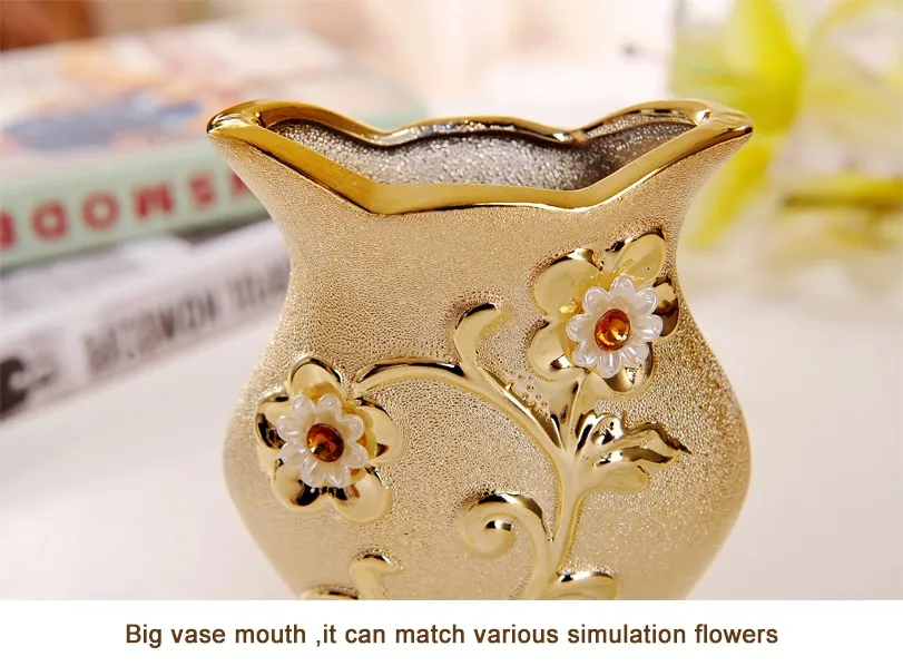 Rare Gold Coated Ceramic Vase -With Floral Decor 14 Rare Gold Coated Ceramic Vase -With Floral Decor 17