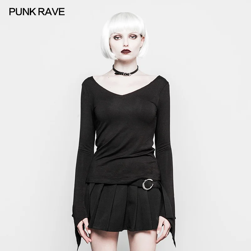 PUNK RAVE Women Casual Black T-shirt Gothic Fashion V-Neck Tees Punk Fashion Long Sleeve Sexy Women T-shirt
PUNK RAVE Women Casual Black T-shirt Gothic Fashion V-Neck Tees Punk Fashion Long Sleeve Sexy Women T-shirt